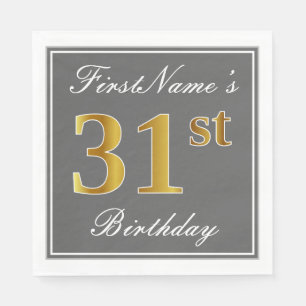 Serviette En Papier Elégant Grey, Faux Gold 31e anniversaire; Nom pers