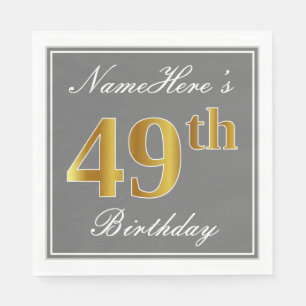 Serviette En Papier Elégant Grey, Faux Gold 49e anniversaire; Nom pers