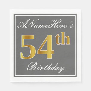 Serviette En Papier Elégant Grey, Faux Gold 54e anniversaire; Nom pers