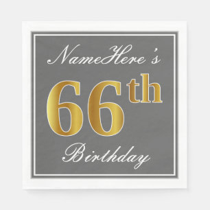 Serviette En Papier Elégant Grey, Faux Gold 66e anniversaire; Nom pers