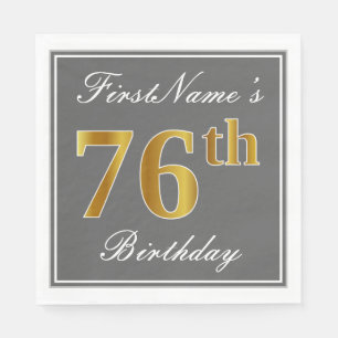 Serviette En Papier Elégant Grey, Faux Gold 76e anniversaire; Nom pers
