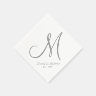 Serviette En Papier Élégant gris et blanc monogramme