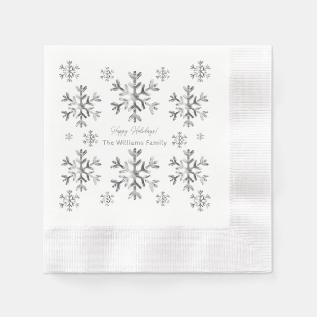 Serviette En Papier Élégant Gris Faux Silver Snowflakes Noël (Devant)