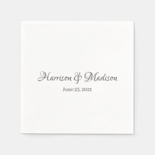 Serviette En Papier Élégant gris foncé Nom de script personnalisé Date