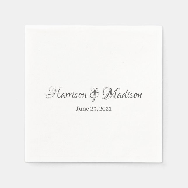 Serviette En Papier Élégant gris foncé Nom de script personnalisé Date (Devant)
