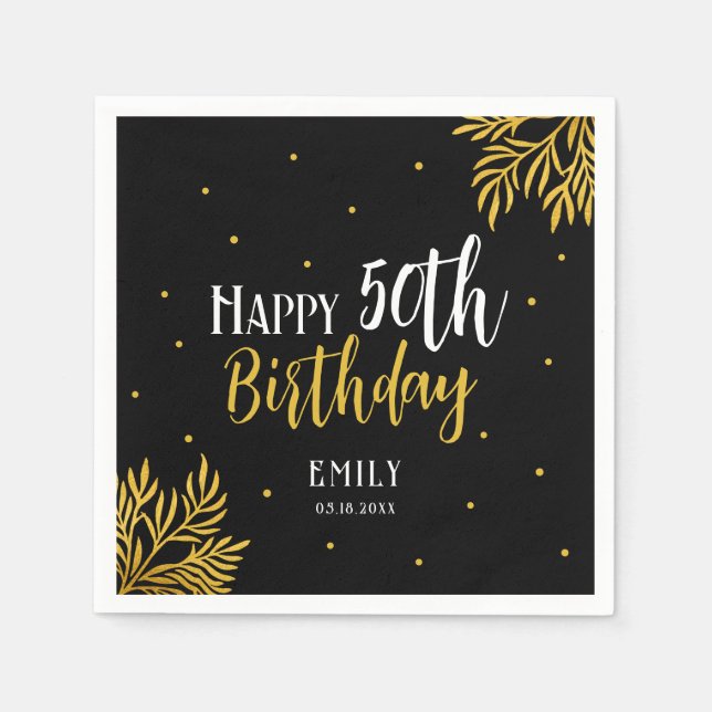 Serviette En Papier Elegant Happy 50th Birthday Gold Foliage Party (Devant)