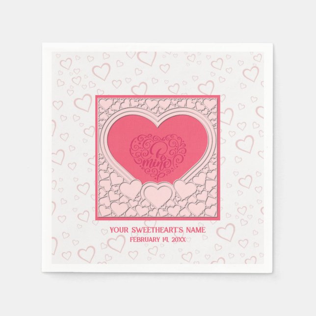 Serviette En Papier Élégant Heureuse Sainte-Valentin de coeur rose élé (Devant)