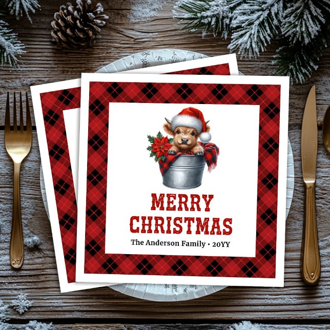 Serviette En Papier Elegant highland cow Christmas napkins buffalo  (Elegant highland cow Christmas napkins buffalo plaid decor

)