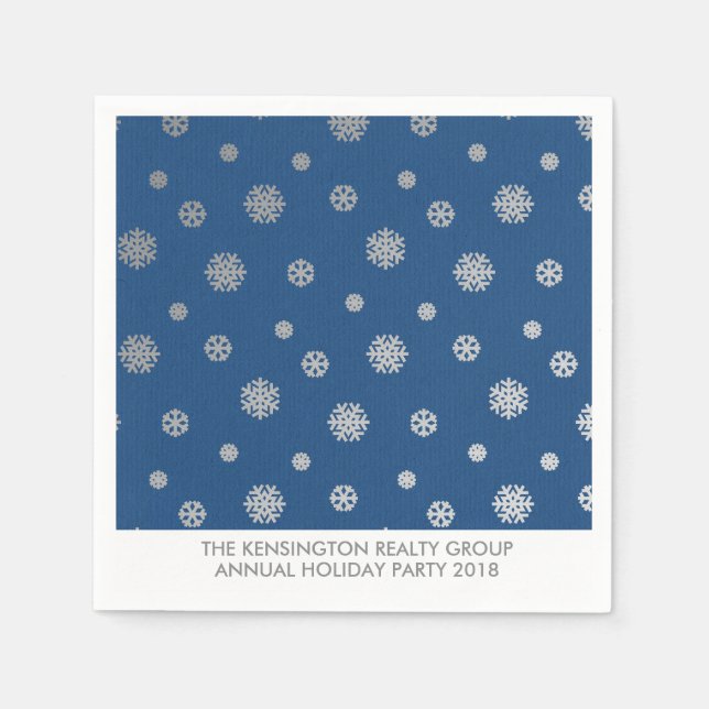 Serviette En Papier Élégant hiver Silver Blue Snowflakes vacances (Devant)