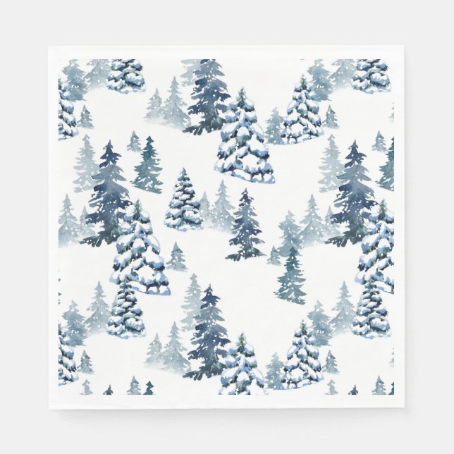 Serviette En Papier Élégant hiver Woodland Snowy Fir Forest Noël (Devant)