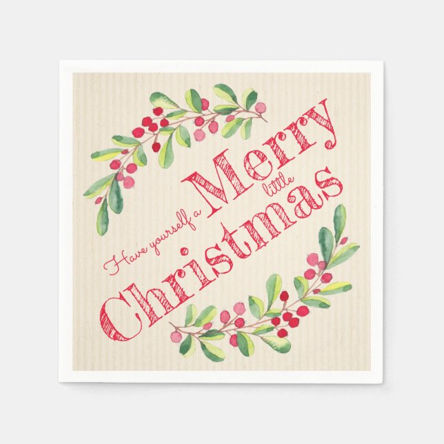 Serviette En Papier Elegant Holly et Berries Noël (Devant)