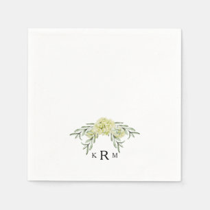 Serviette En Papier Elégant Hydrangea Foliage Monogram Cocktail
