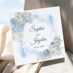 Serviette En Papier Elégant Ice Bleu Rose Fleurs Mariage