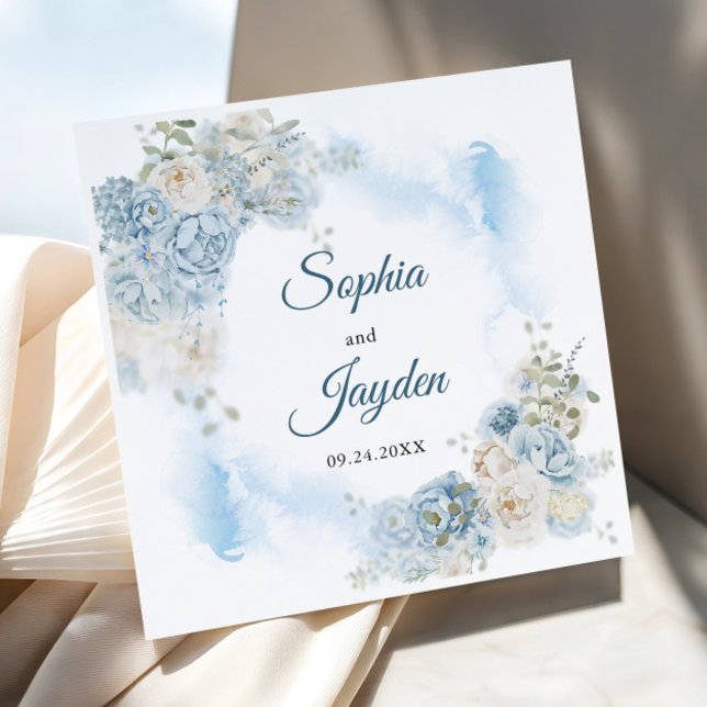 Serviette En Papier Elégant Ice Bleu Rose Fleurs Mariage (Créateur téléchargé)