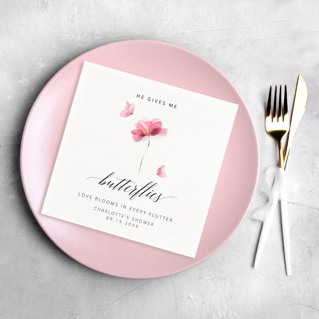 Serviette En Papier Élégant Il Me Donne Des Papillons Floral (Créateur téléchargé)