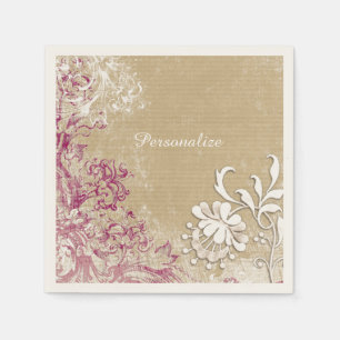 Serviette En Papier Elégant Imaginaire violet Fleurs blanches personna