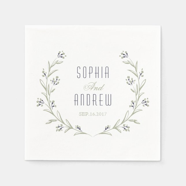 Serviette En Papier Elégant jardin fleuri mariage rustique monogramme (Devant)