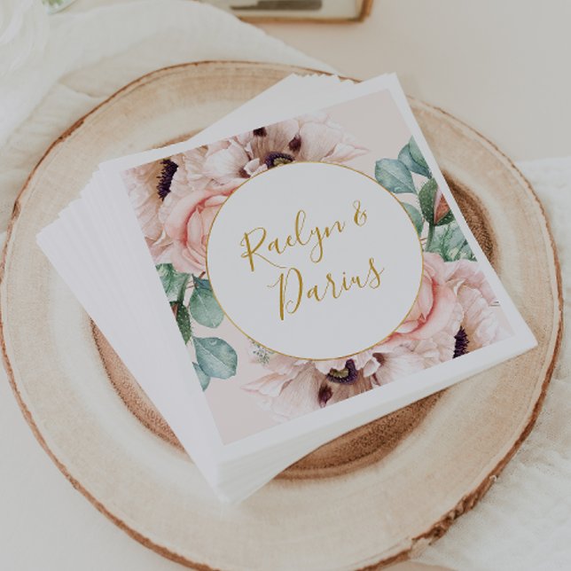 Serviette En Papier Elégant Jardin Floral Blush | Mariage Pastel (Créateur téléchargé)