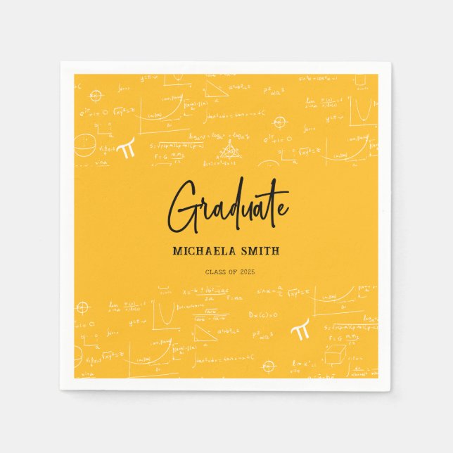 Serviette En Papier Élégant Jaune Écriture Mathématiques Diplômé (Devant)