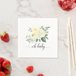 Serviette En Papier Élégant Jaune Floral Oh Baby shower Napkin