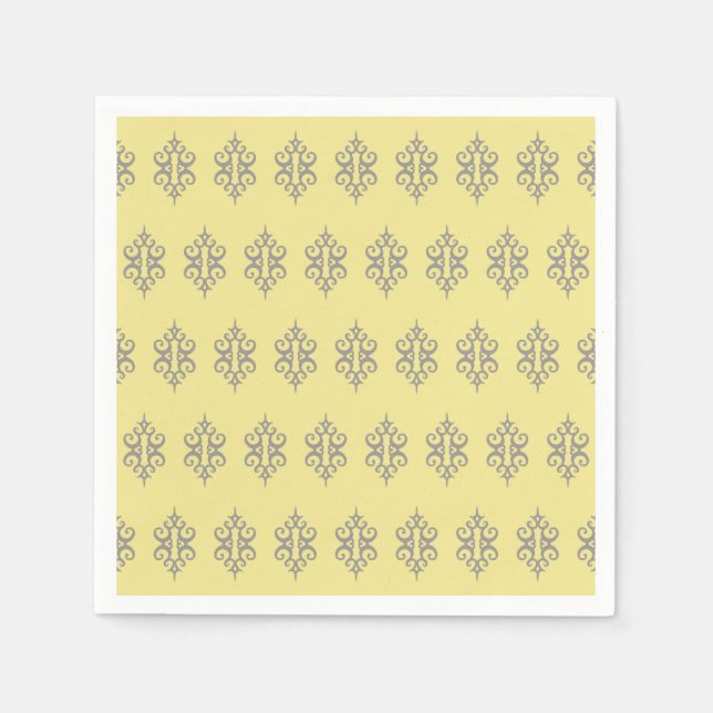 Serviette En Papier Élégant Jaune Gris Dentelle Mariage Serviettes (Devant)