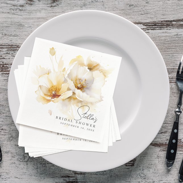 Serviette En Papier Élégant jaune or blanc Fleur Mariage (Elegant White Yellow Gold Flower Bridal Shower Napkins)