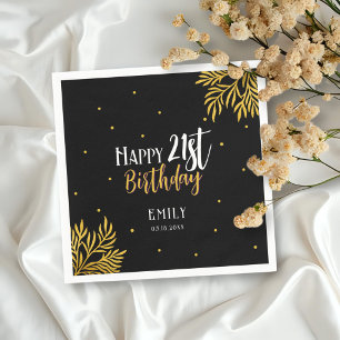 Serviette En Papier Elégant Joyeux 21ème anniversaire Gold Foliage Par
