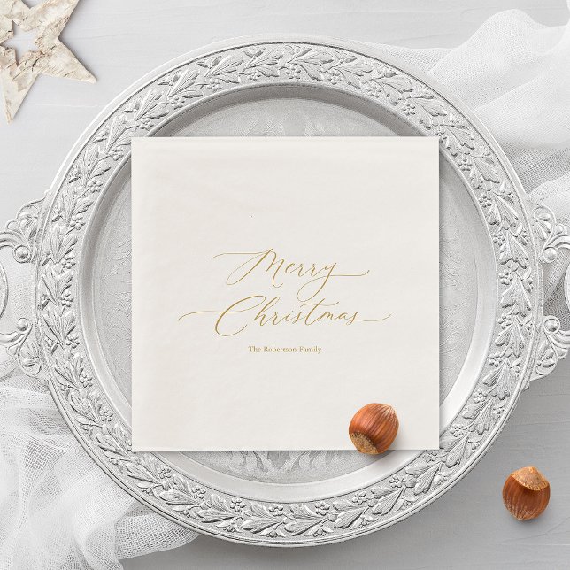 Serviette En Papier Élégant « Joyeux Noël » en écriture dorée (Créateur téléchargé)