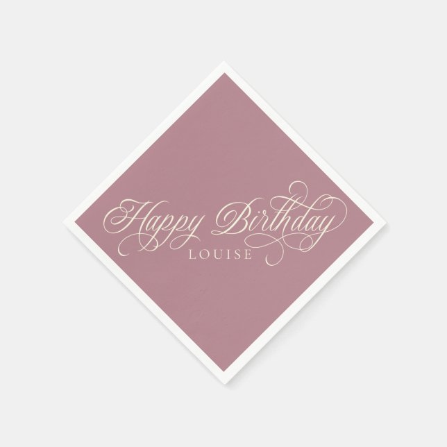 Serviette En Papier Elégant Joyeux script d'anniversaire personnalisé (Coin)