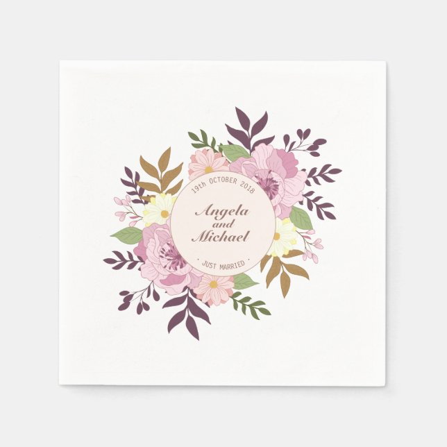 Serviette En Papier Élégant Juste Marié Floral Mariage | Napkin (Devant)