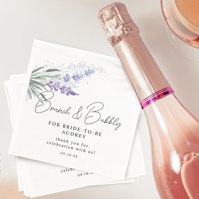 Serviette En Papier Élégant Lavande Aquarelle Brunch Bulles Shower (Elegant Lavender Watercolor Brunch Bubbly Shower Napkins)