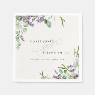 Serviette En Papier Élégant Lavande Eucalyptus Mariage de feuillage fe
