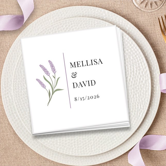 Serviette En Papier Élégant Lavande Floral Mariage Cocktail Napkin (Lavender Floral Wedding Cocktail Napkin by Fiesta Valley Print)