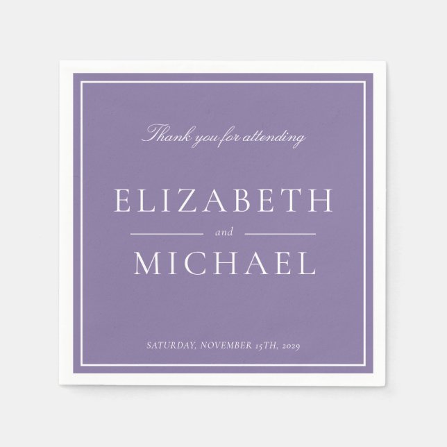 Serviette En Papier Élégant Lavender Lavender Classic Script Mariage (Devant)