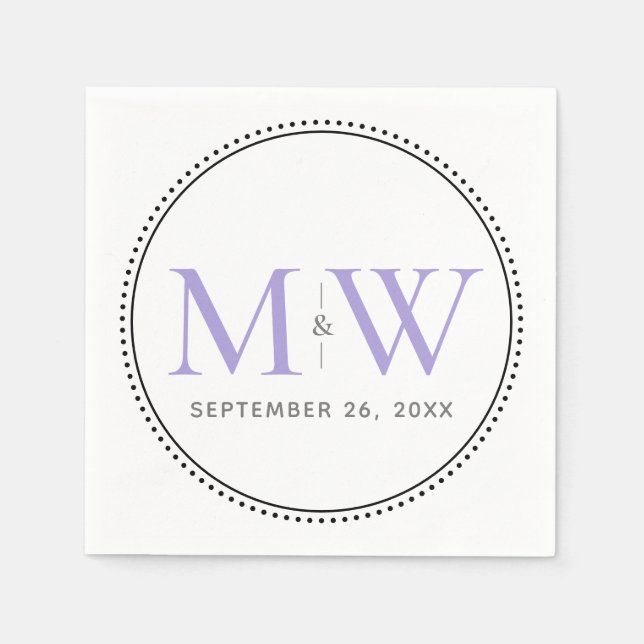 Serviette En Papier Élégant Lavender Monogram Mariage (Devant)