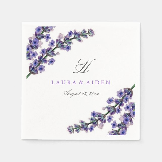 Serviette En Papier Élégant Lavender Monogram Mariage Napkin (Devant)