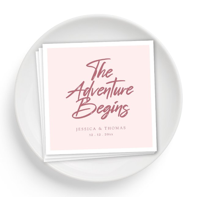 Serviette En Papier Élégant l'aventure commence Rose Mariage or (Personalized Elegant the Adventure Begins Rose Gold Wedding Napkins)