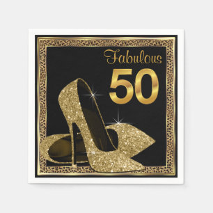 Serviette En Papier Elégant Leopard Gold High Heel 50e fête d'annivers