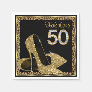Serviette En Papier Elegant Léopard Or Talon Haut 50e Fête d'Anniversa