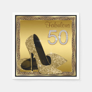 Serviette En Papier Elegant Léopard Or Talon Haut 50e Fête d'Anniversa