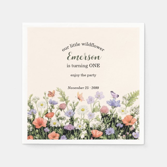 Serviette En Papier Elegant Little Wildflower 1st Birthday Party (Devant)