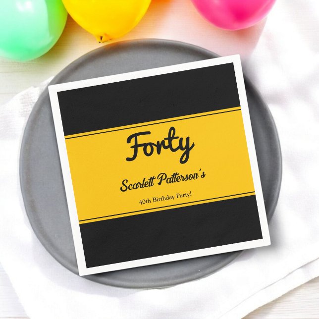 Serviette En Papier Elégant Luxe Noir Et Or Chic 40e Anniversaire (Créateur téléchargé)