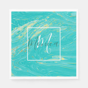 Serviette En Papier Élégant luxe royal Marble Gold Blue monogramme