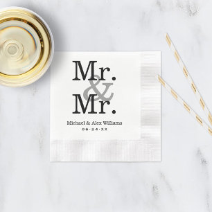 Serviette En Papier Élégant M. et M. Black Grey Mariage Monogram