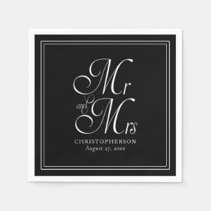 Serviette En Papier Élégant M. et Mme Black White Mariage