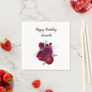Serviette En Papier Elegant Magenta Rose Floral Bouquet