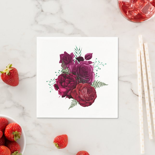 Serviette En Papier Elegant Magenta Rose Floral Bouquet (En situation)