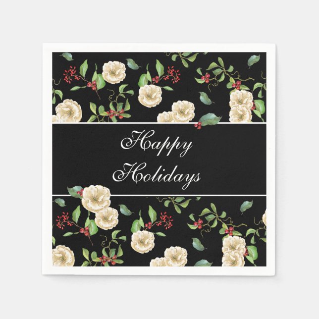 Serviette En Papier Elégant Magnolia et Berries Aquarelle (Devant)