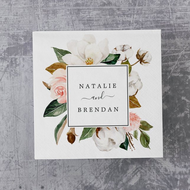 Serviette En Papier Élégant Magnolia | Mariage blanc et blanc (Créateur téléchargé)