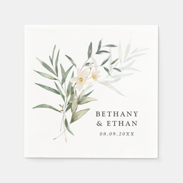 Serviette En Papier Élégant Magnolia Mariage de verdure (Devant)